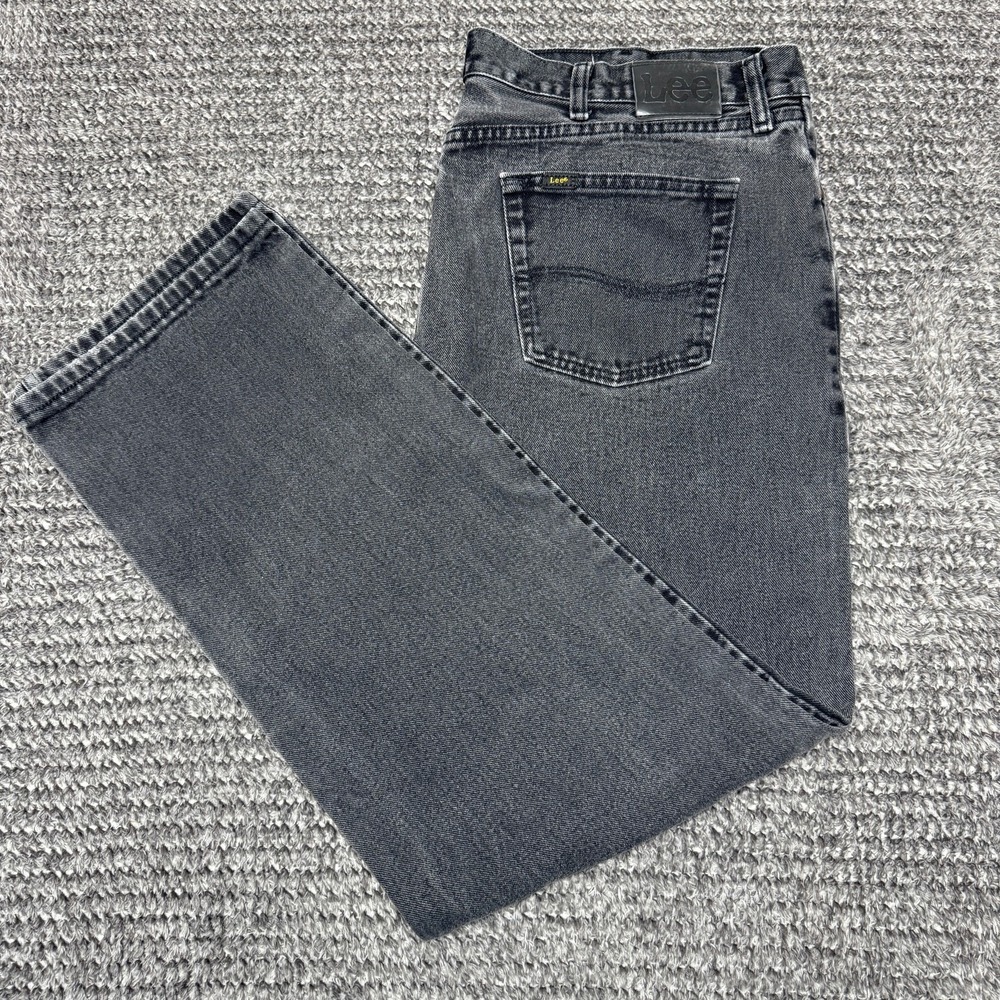 Lee Mens Jeans 42x34 Relaxed Fit Straight Leg Dark Gray Faded Denim‎
